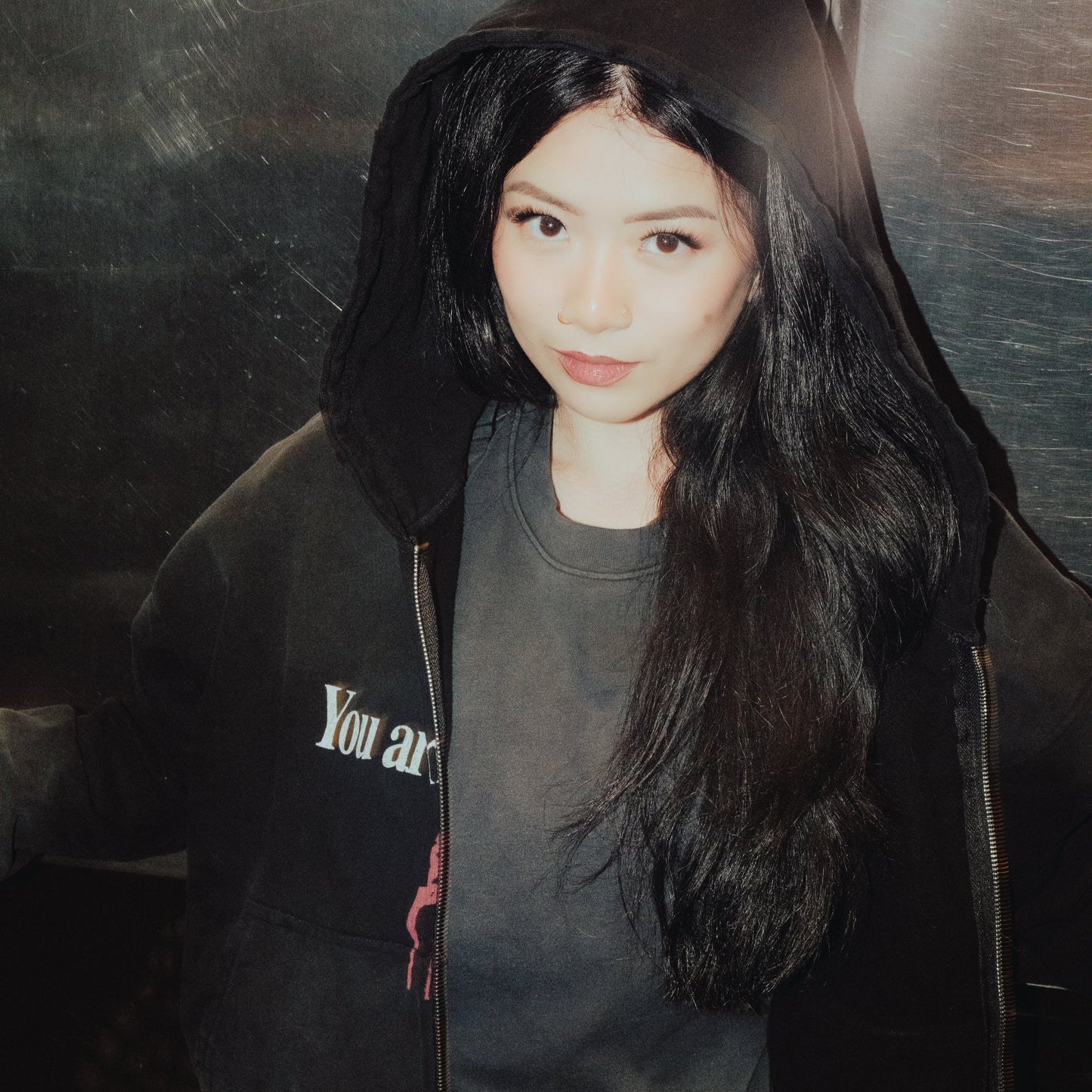 SECOND ANGEL LILITH CROPPED ZIP-UP HOODIE