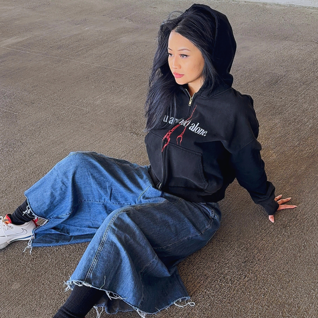 SECOND ANGEL LILITH CROPPED ZIP-UP HOODIE