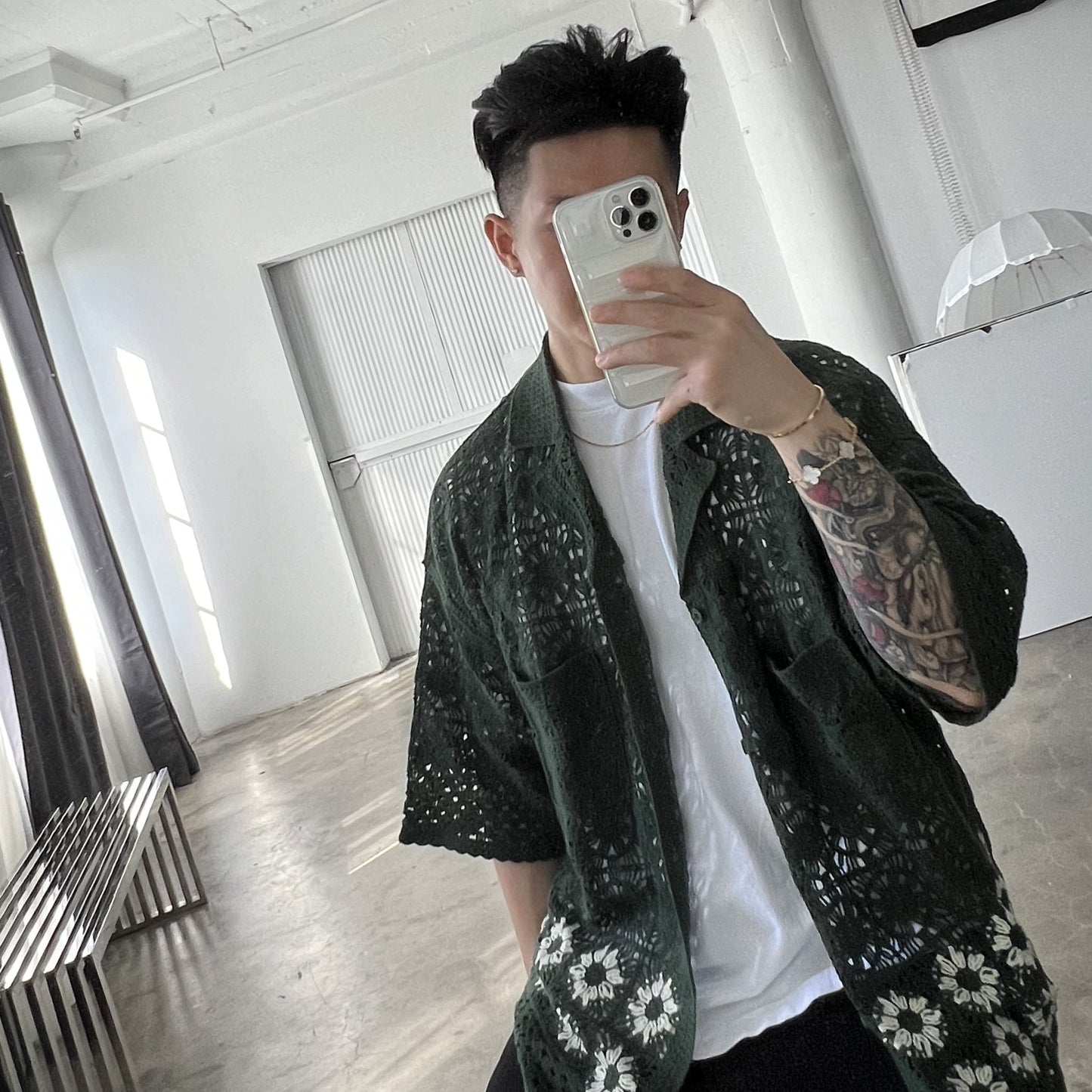 FLOWER BOY CROCHET SHIRT (GREEN)