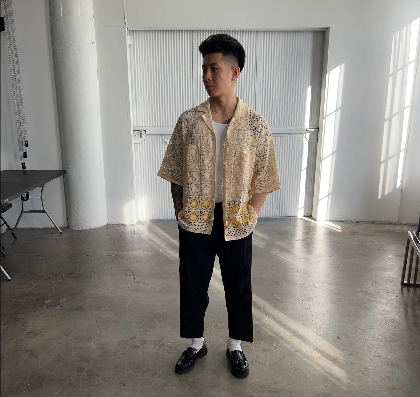 FLOWER BOY CROCHET SHIRT (CREAM)