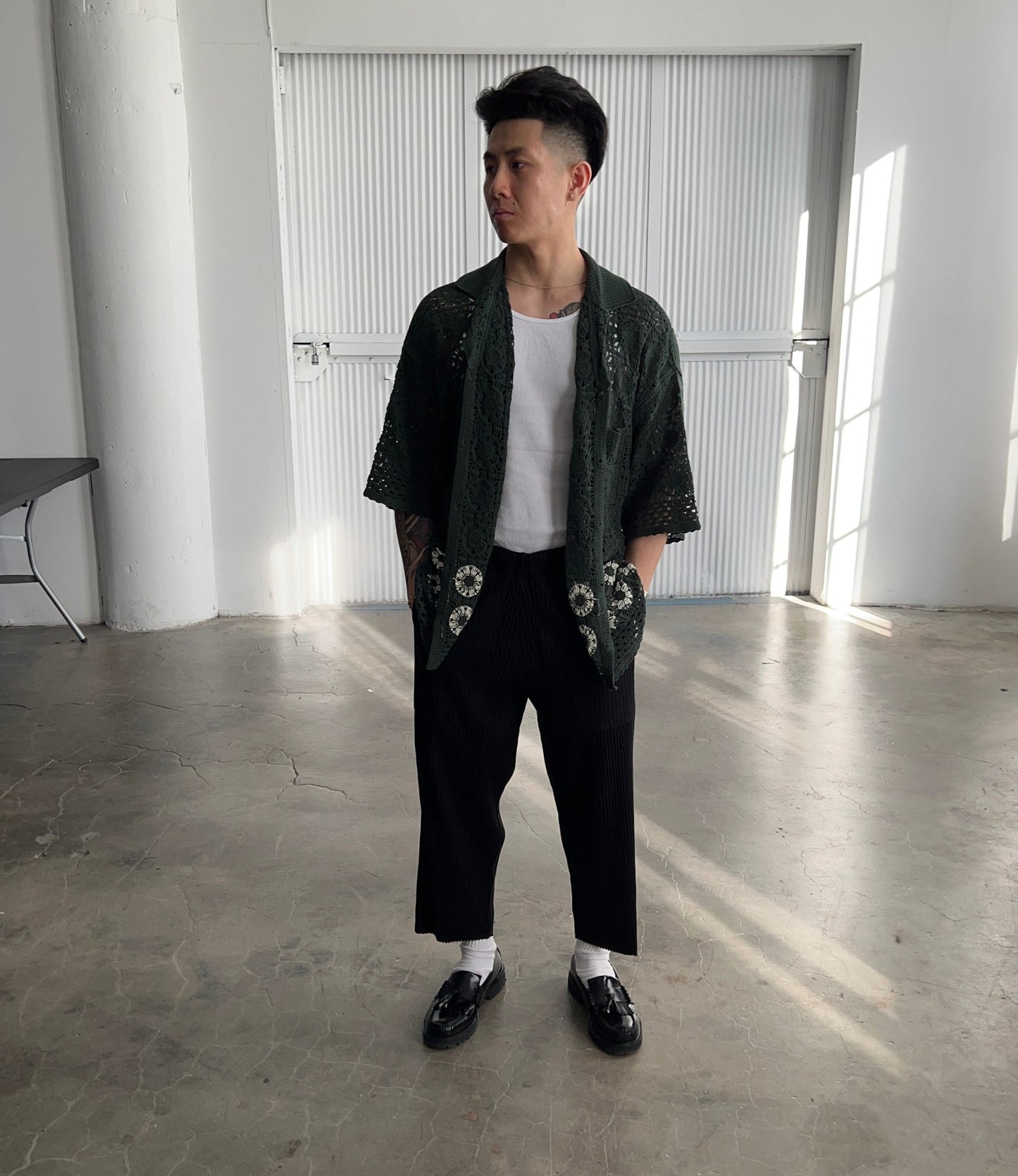 FLOWER BOY CROCHET SHIRT (GREEN)