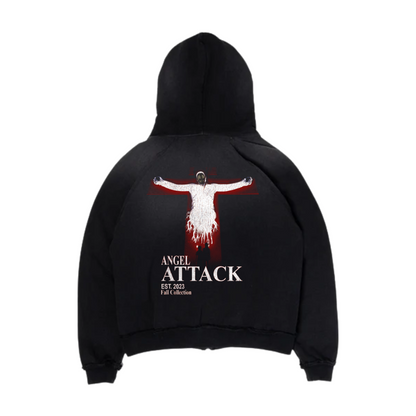 SECOND ANGEL LILITH CROPPED ZIP-UP HOODIE